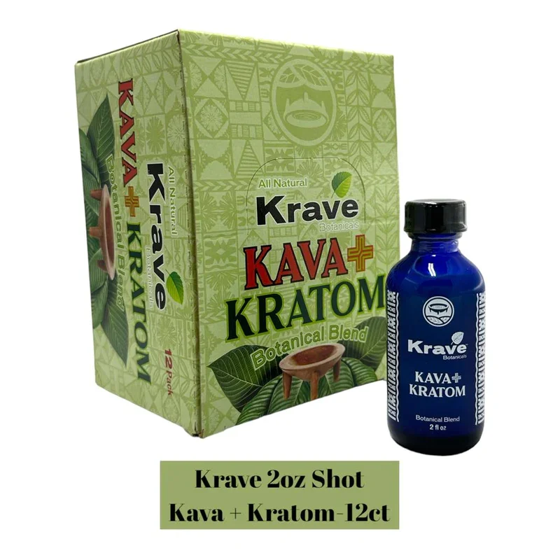 Krave Kava Kratom Botanical Extract Shots Display 12 Bottles Per Pack 2 fl oz Per Bottle