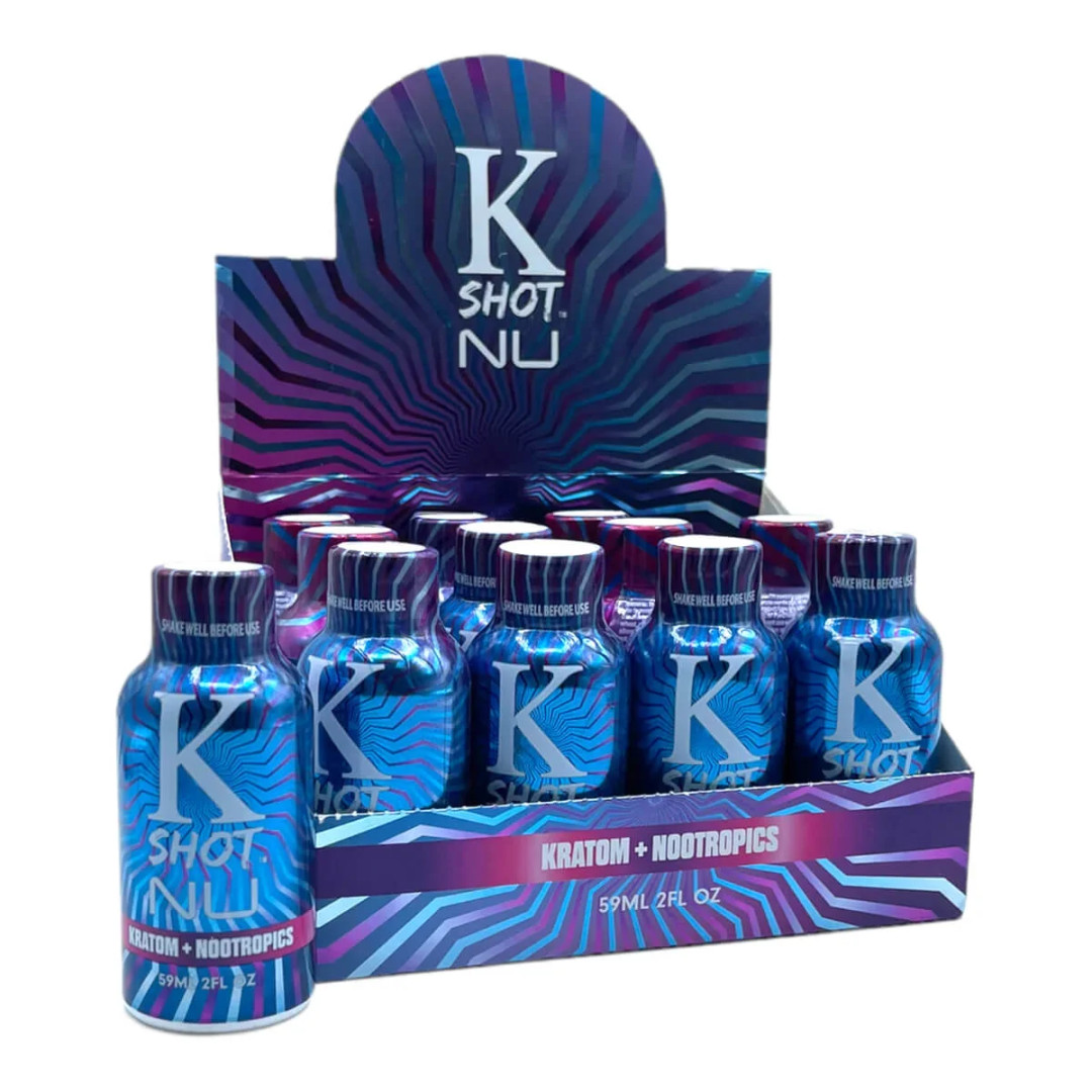 K Shot NU Kratom + Nootropics Display 12 Bottles Per Pack 2 oz Per Bottle