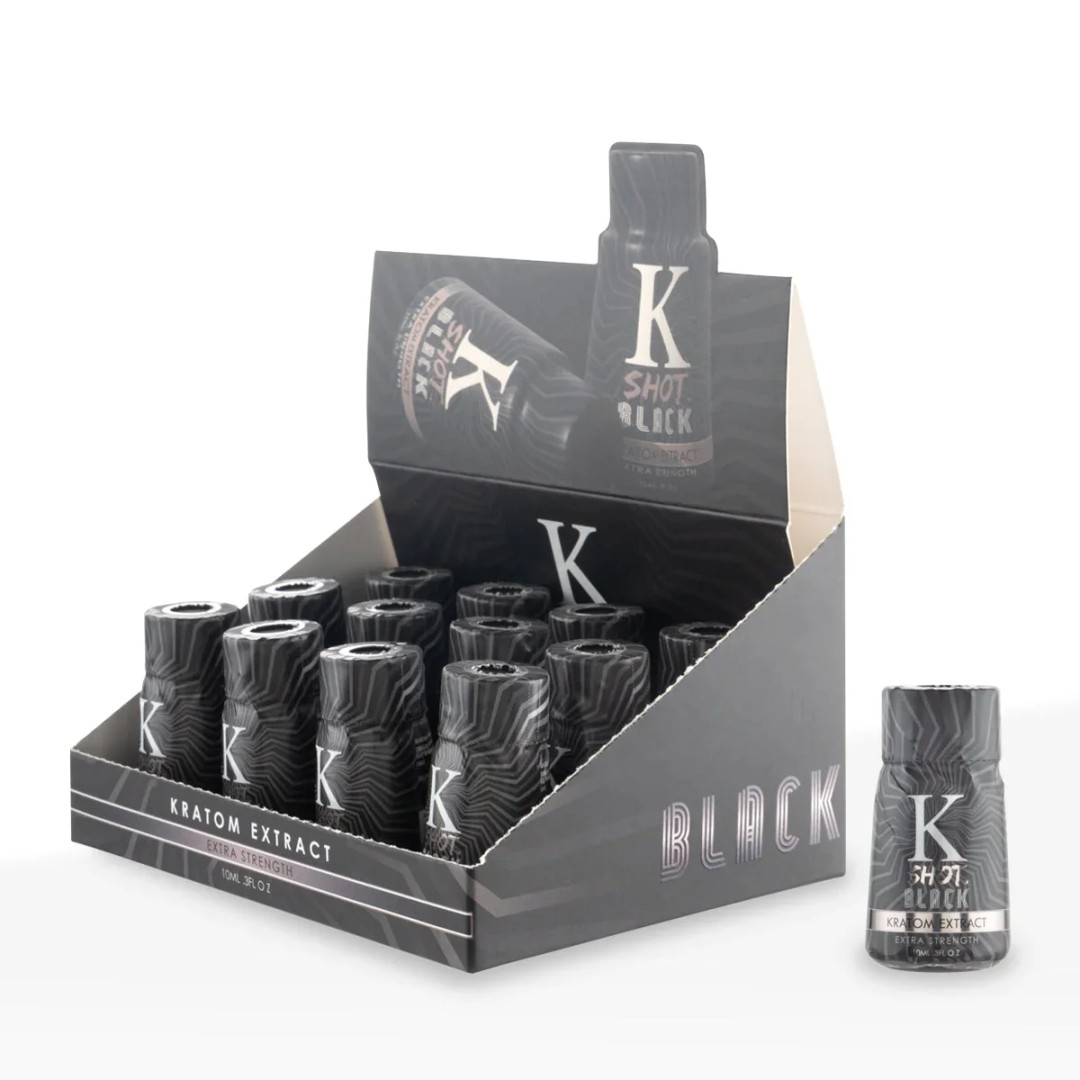 K Shot Black Kratom Extract Extra Strength Display 12 Bottles Per Pack 3 fl oz Per Bottle