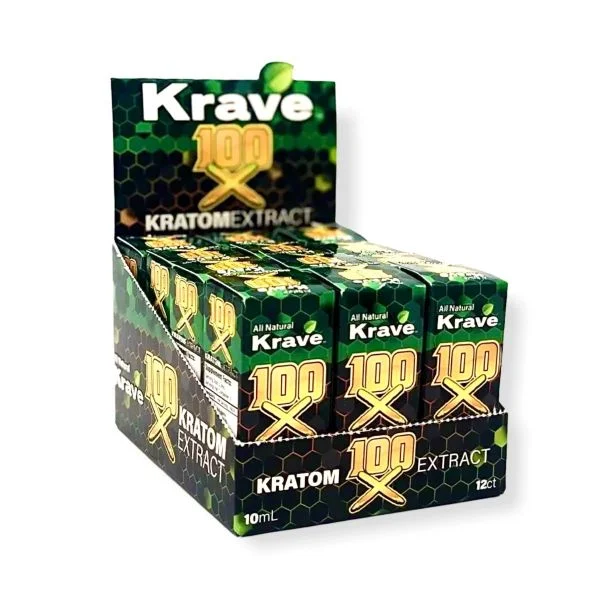 Krave 100X Kratom Extract Shots Display 12 Bottles Per Pack 10mL Per Bottle
