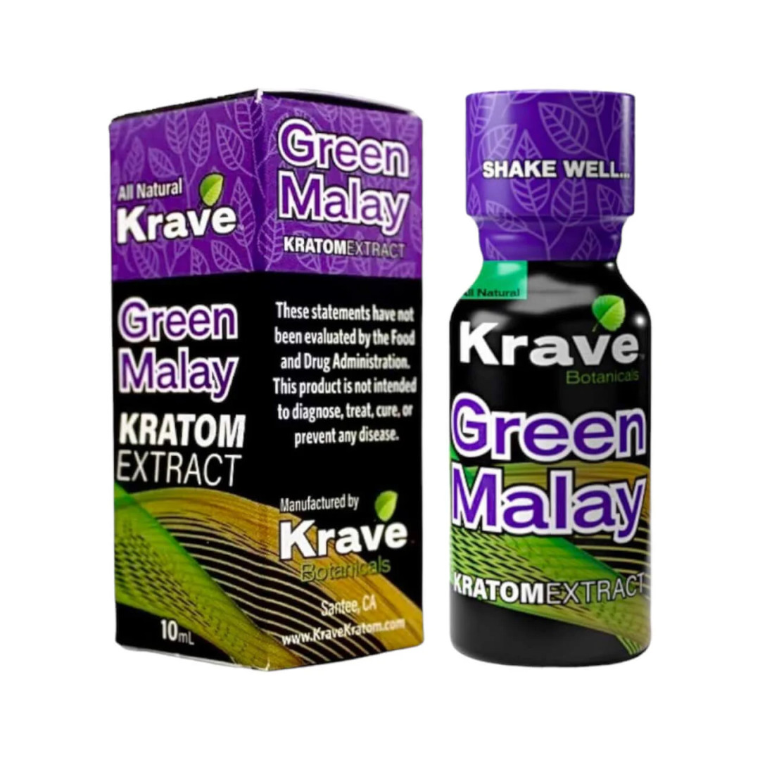 Krave Green Malay Kratom Extract Shots Display 12 Bottles Per Pack 10mL Per Bottle