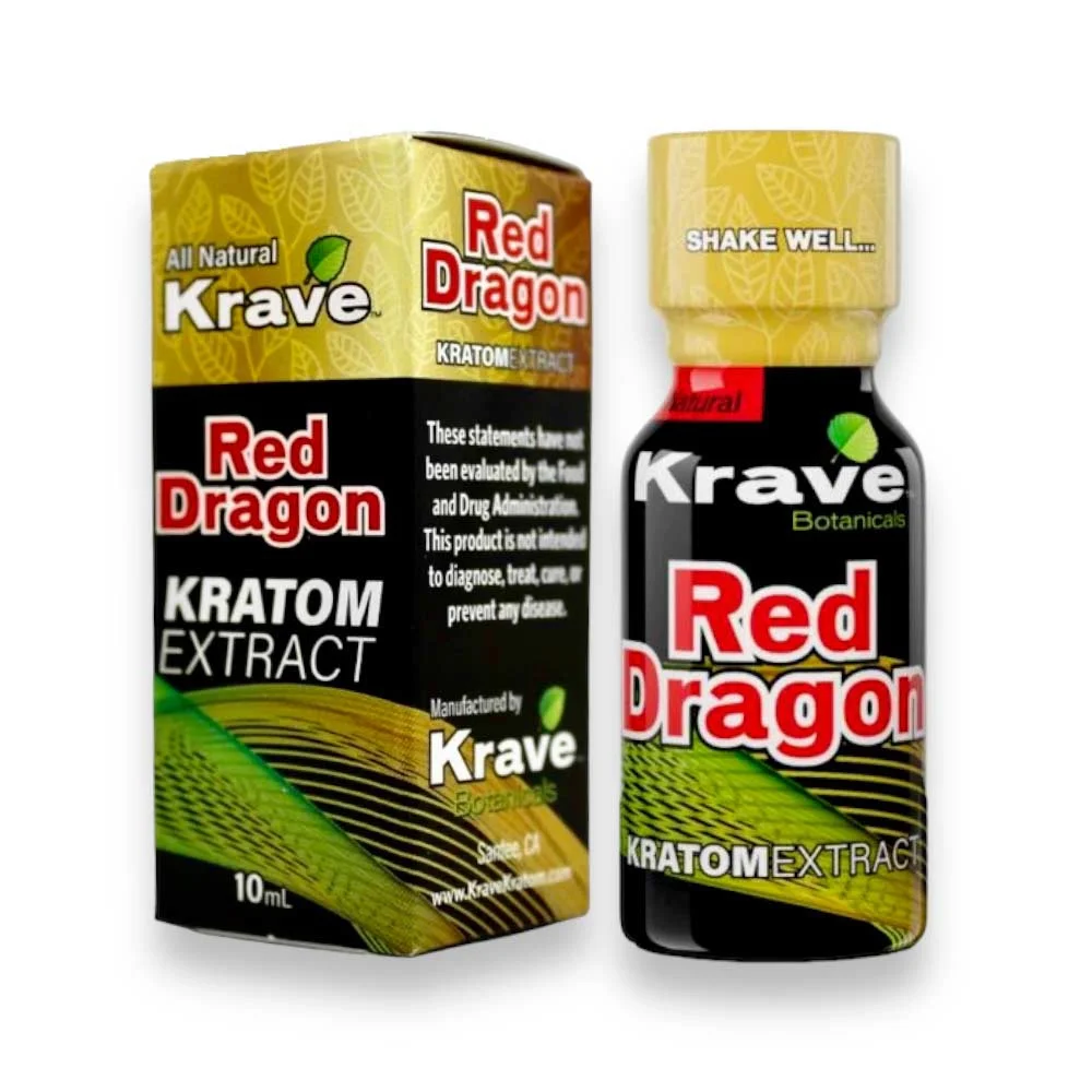 Krave Red Dragon Kratom Extract Shots Display 12 Bottles Per Pack 10mL Per Bottle