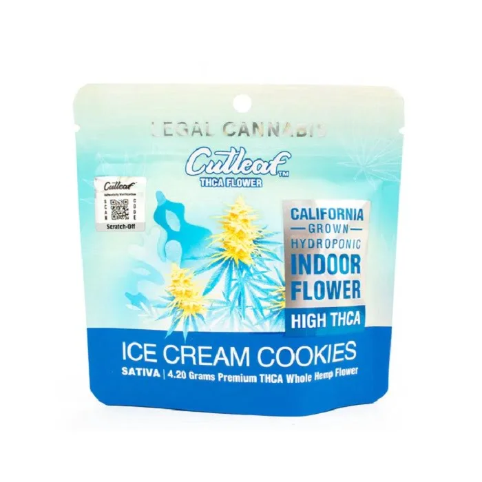 Cutleaf Ice Cream Cookies Sativa Indoor Hemp Flower 4.20 Grams THCA Display 10 Packs Per Box