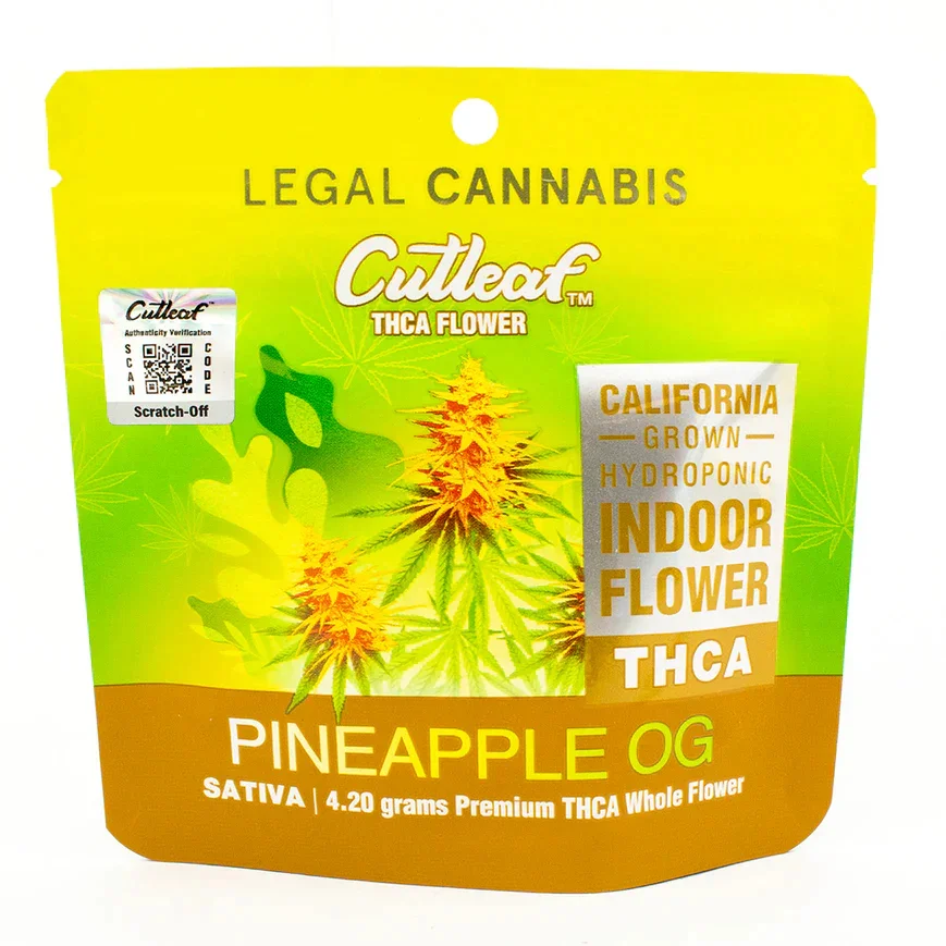 Cutleaf Pineapple OG Sativa Indoor Hemp Flower 4.20 Grams THCA Display 10 Packs Per Box