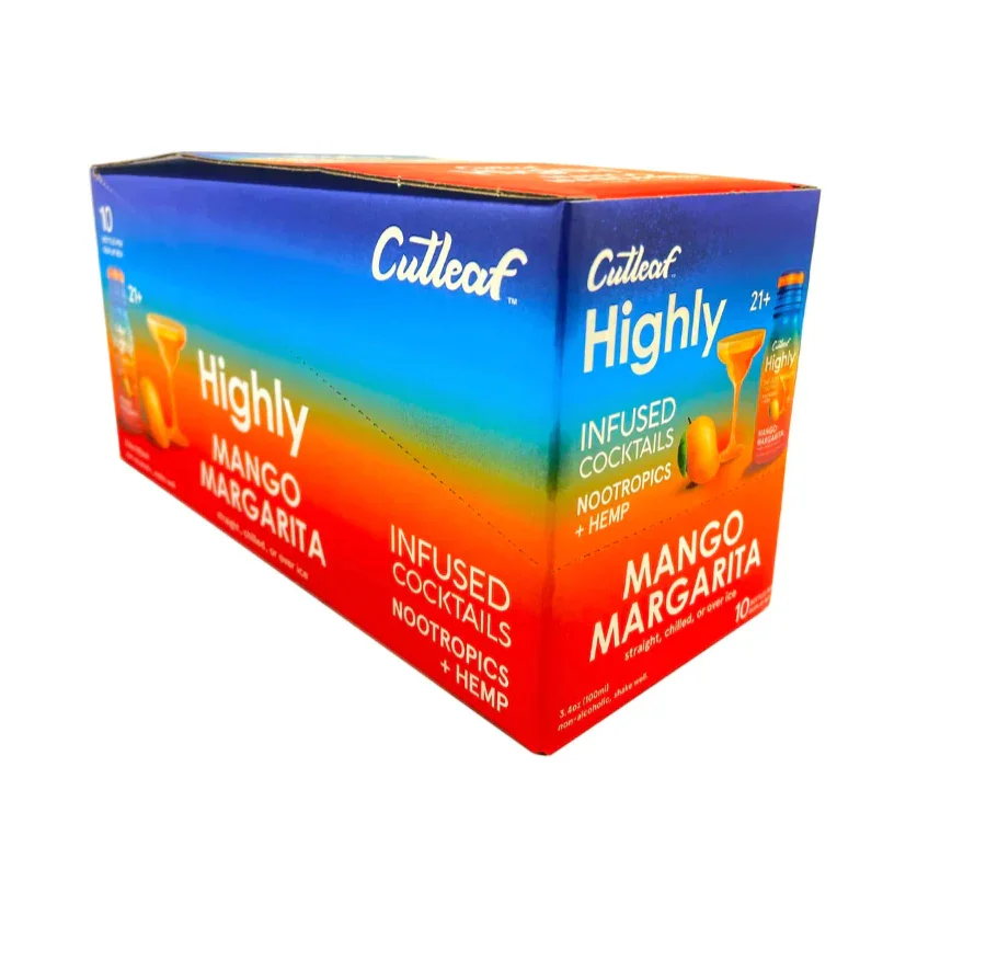 Cutleaf Highly Infused Cocktails Nootropics + Hemp Mango Margarita 3.4oz Shots Display 10 Bottles Per Box