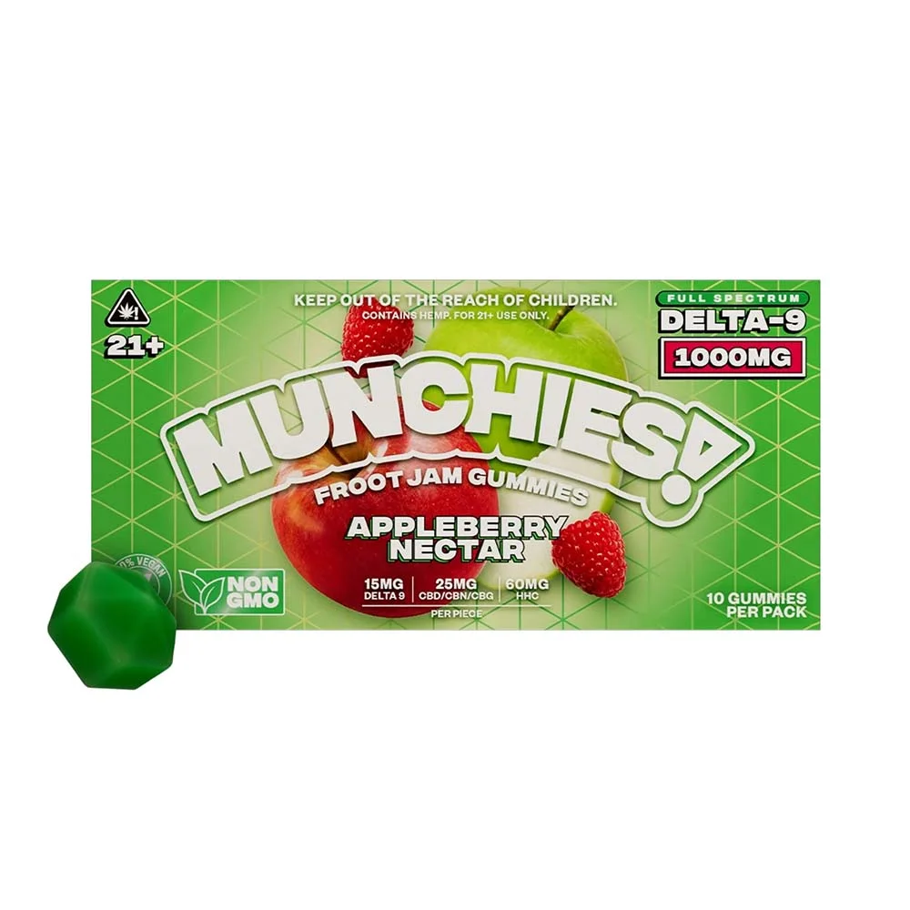 Munchies Delta-9 Froot Jam Gummies Appleberry Nectar 1000MG 10 Gummies Per Pack