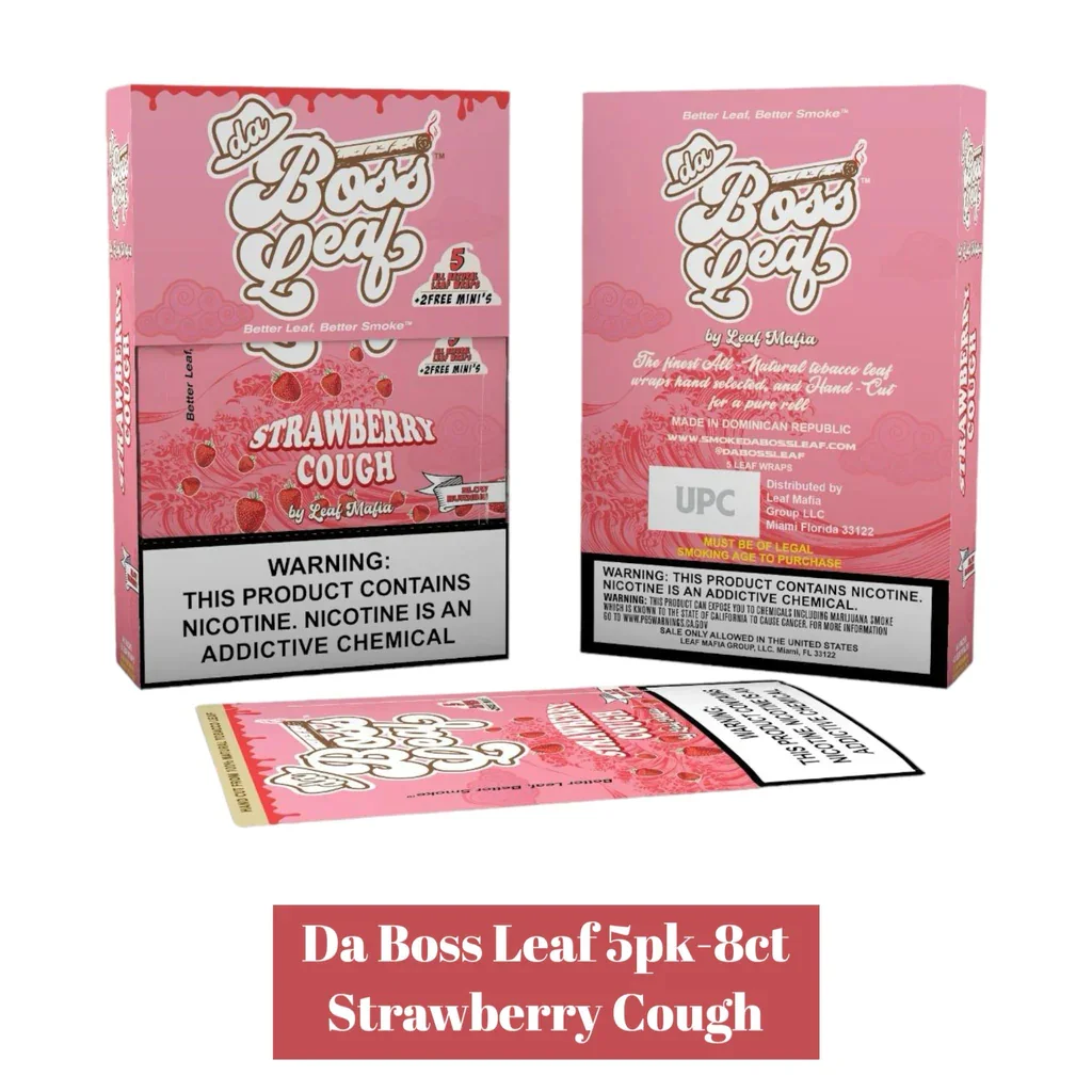 Da Boss Leaf Strawberry Cough 8-5 Packs 40 Leaf Wraps