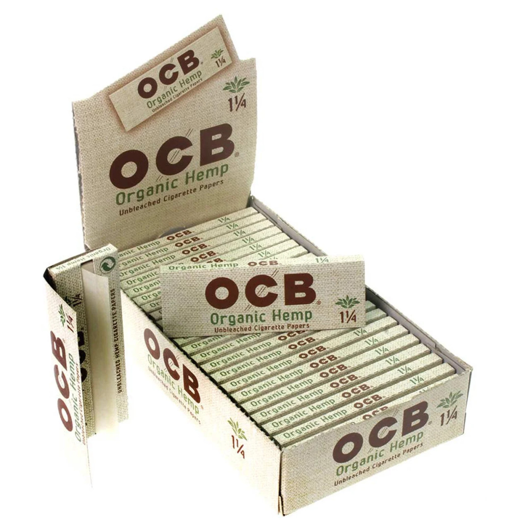 OCB Unbleached Rolling Papers 1 1/4 Size Organic Hemp Ultra Thin 24 Booklets Per Box