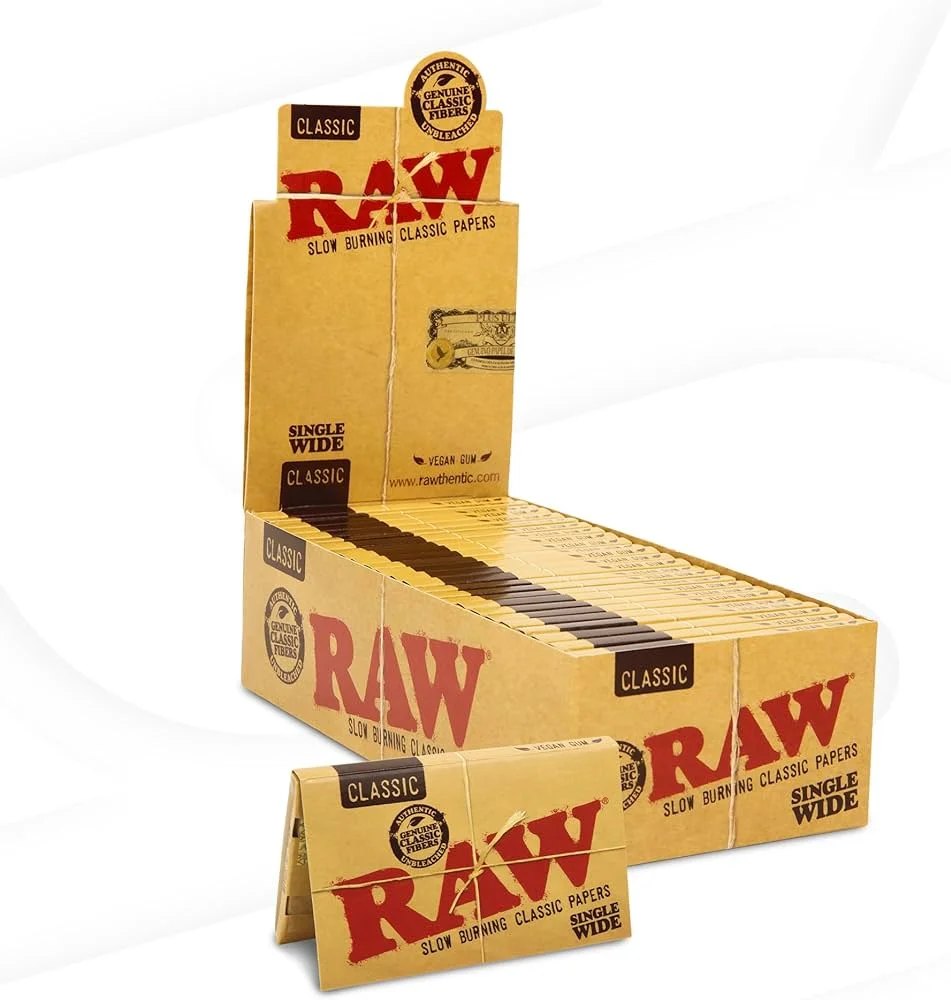 RAW Single Wide Classic Rolling Papers 25 Packs Per Box - 100 Leaves Per Pack