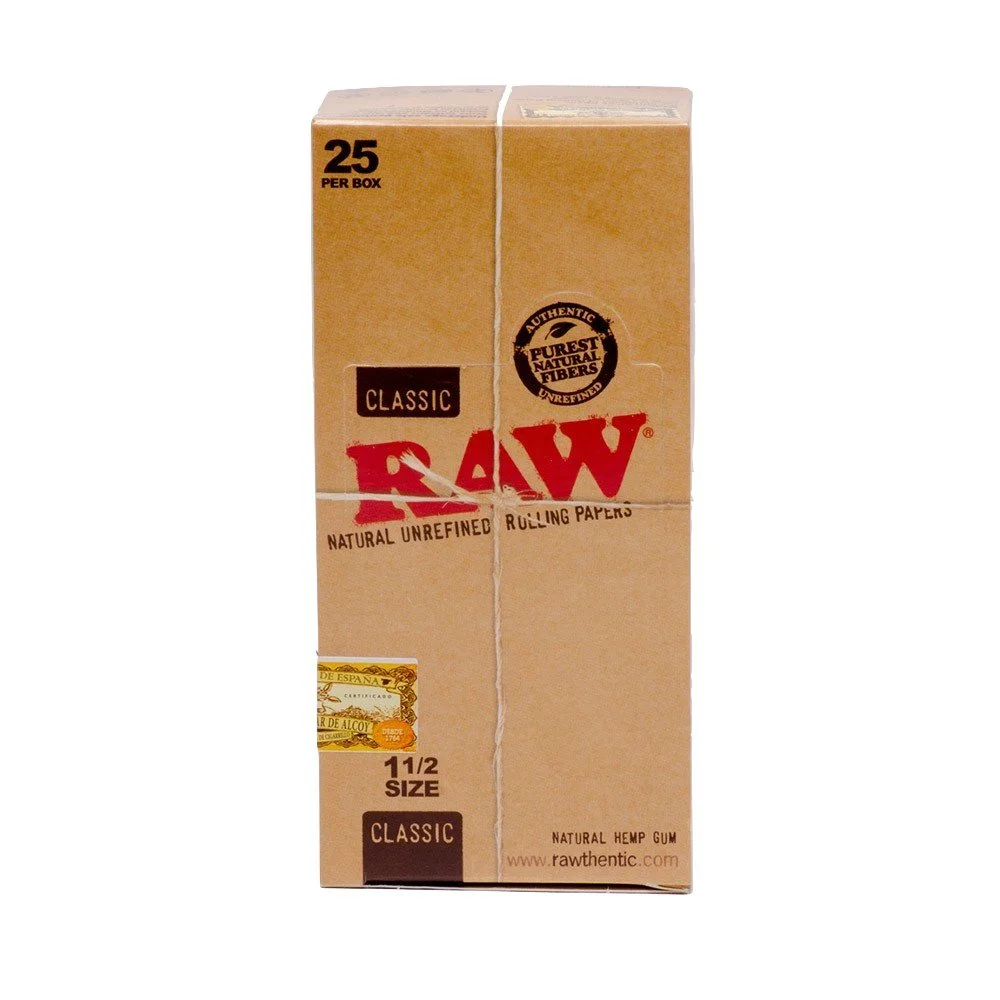 RAW Rolling Papers Classic 1 1/2 Size 25 Packs Per Box - 32 Leaves Per Pack