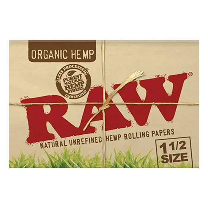 RAW Rolling Papers Organic Hemp 1 1/2 Size 25 Packs Per Box - 33 Leaves Per Pack