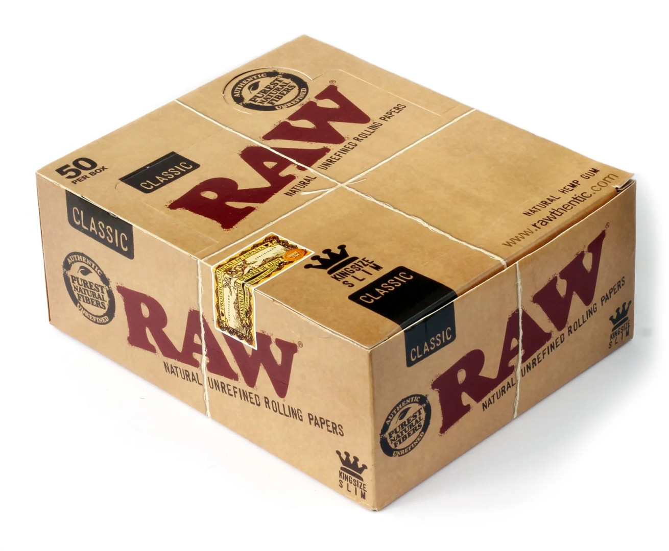RAW Rolling Papers King Size Slim Classic 32 Leaves Per Pack - 50 Packs Per Box