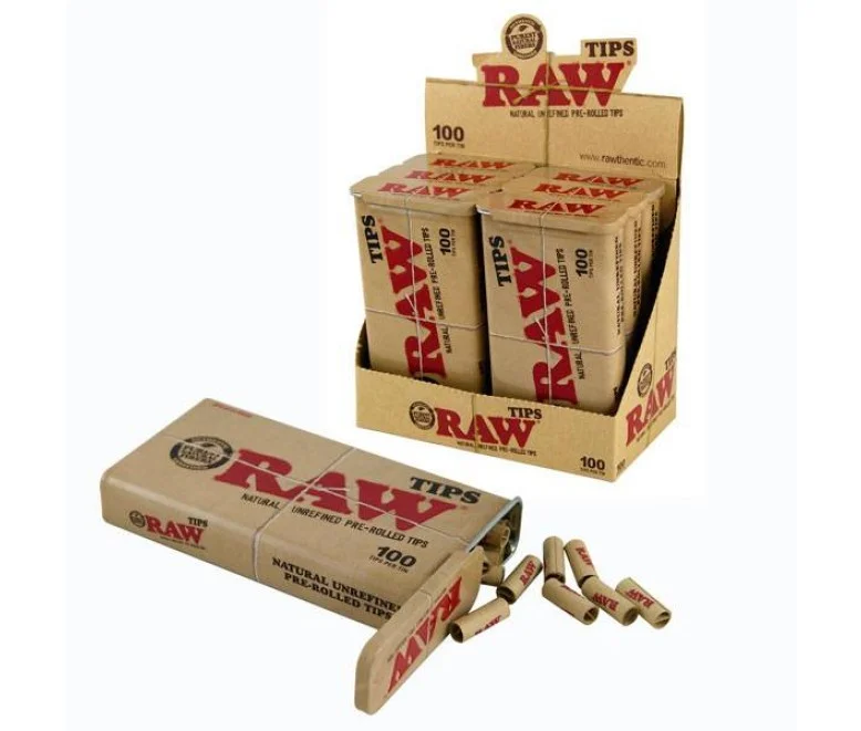 RAW Tips Pre-Rolled Tips 100 Tips Per Tin 6 Packs Per Box