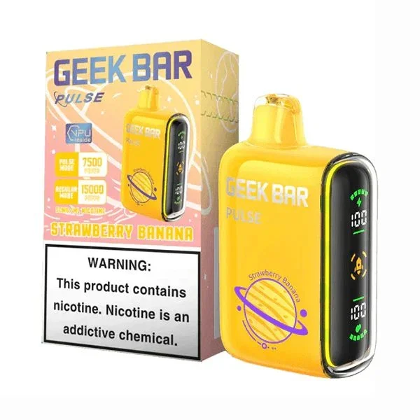 Geek Bar Strawberry Banana Disposable Display Pulse Mode 7500 Puffs Regular Mode 15000 Puffs 5 PCS Per Pack
