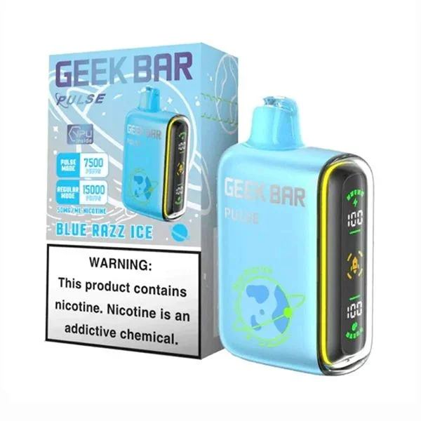 Geek Bar Blue Razz Ice Disposable Display Pulse Mode 7500 Puffs Regular Mode 15000 Puffs 5 PCS Per Pack