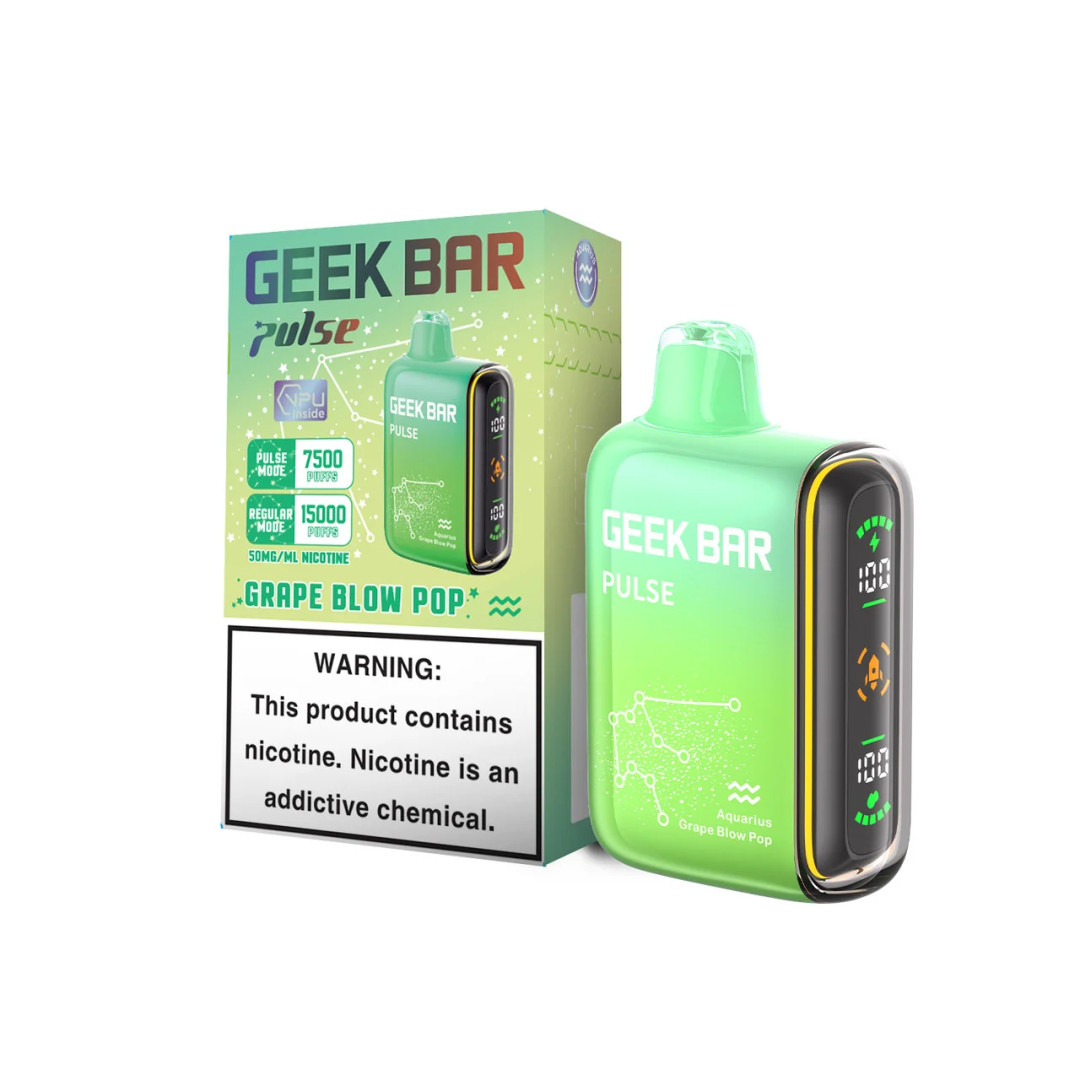 Geek Bar Grape Blow Pop Disposable Display Pulse Mode 7500 Puffs Regular Mode 15000 Puffs 5 PCS Per Pack