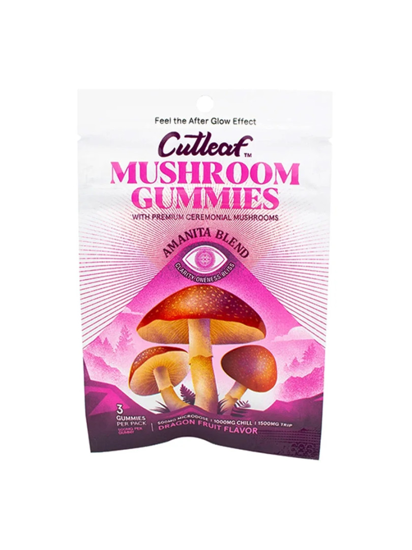 Cutleaf Mushroom Gummies Amanita Blend Dragon Fruit Flavor 3 Gummies Per Pack